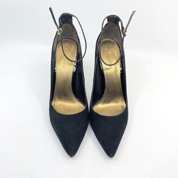 REISS Black Suede Pointed-Toe Ankle Strap Stiletto Pumps - Picture 3 of 10